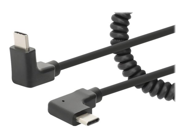 MANHATTAN Spiralkabel USB-C auf USB-C Ladekabel Stecker/Stecker 1m verknotungsfrei Winkelstecker keine Datenübertragung schwarz