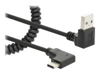 MANHATTAN Spiralkabel USB-A auf USB-C Ladekabel Stecker/Stecker 1m verknotungsfrei Winkelstecker keine Datenübertragung schwarz