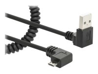 MANHATTAN Spiralkabel USB-A auf Micro-USB Ladekabel Stecker/Stecker 1 m verknotungsfrei Winkelstecker keine Datenübertragung schwarz