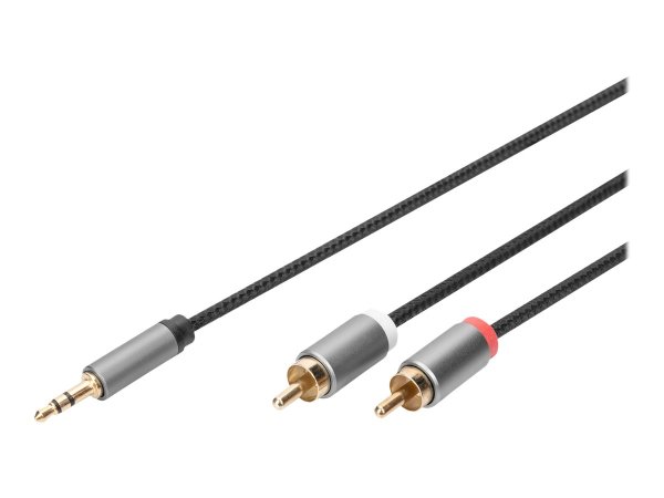 DIGITUS Stereo 3,5mm to 2RCA Splitter Y M to M Aluminum Housing Gold platedNYLON Jacket 1m