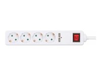 MANHATTAN 4-fach Steckdosenleiste mit 2 USB-Ladeports USB-A-Ports mit insgesamt 2,1 A Ausgangsleistung 2m Stromkabel 16 A weiss