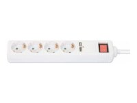 MANHATTAN 4-fach Steckdosenleiste mit 2 USB-Ladeports USB-A-Ports mit insgesamt 2,1 A Ausgangsleistung 2m Stromkabel 16 A weiss