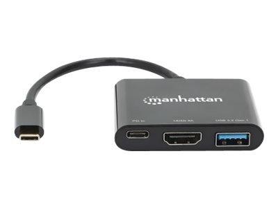 MANHATTAN USB-C auf HDMI 3-in-1 Docking-Konverter mit Power Delivery 100W HDMI 4K30Hz USB-A 5Gbit/s Buchsen Passthrough-Ladeanschl.