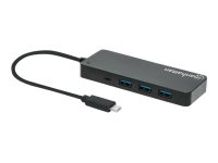 MANHATTAN 7-Port USB 3.2 Gen 1 Typ-C Hub USB-C-Stecker auf sieben USB-A-Buchsen 5 Gbit/s USB 3.0 Stromversorgung über USB schwarz