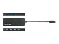 MANHATTAN 7-Port USB 3.2 Gen 1 Typ-C Hub USB-C-Stecker auf sieben USB-A-Buchsen 5 Gbit/s USB 3.0 Stromversorgung über USB schwarz