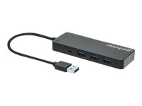 MANHATTAN 7-Port USB 3.2 Gen 1 Typ-A Hub USB-A-Stecker auf sieben USB-A-Buchsen 5 Gbit/s USB 3.0 Stromversorgung über USB schwarz