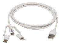 EATON TRIPPLITE Safe-IT Universal USB-A to Lightning USB Micro-B and USB-C Sync/Charge Antibacterial Cable M/3xM MFi Certified White