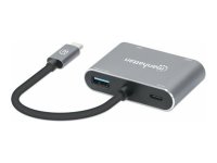 MANHATTAN USB-C 4-in-1 Konverter mit Power Delivery USB 3.2 Typ-C-Stecker auf HDMI 4K30Hz VGA 1080p60Hz USB-A 5Gbit/s USB-C PD 87W