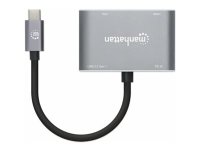 MANHATTAN USB-C 4-in-1 Konverter mit Power Delivery USB 3.2 Typ-C-Stecker auf HDMI 4K30Hz VGA 1080p60Hz USB-A 5Gbit/s USB-C PD 87W