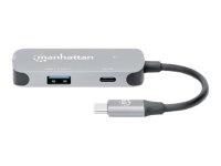 MANHATTAN USB-C 3-in-1 Konverter mit Power Delivery USB 3.2 Typ-C-Stecker auf HDMI 4K30Hz USB-A 5Gbit/s und USB-C PD 100W Alu Grau