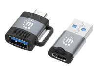 MANHATTAN 2-teiliges Set USB-C auf USB-A-Adapter und USB-A auf USB-C-Adapter USB 3.2 Gen 1 5 Gbit/s 3 A Aluminium schwarz Grau