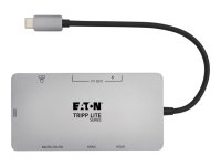 EATON TRIPPLITE USB-C Dock Dual Display - 4K 60Hz HDMI USB 3.2 Gen 1 USB-A Hub GbE Memory Card 100W PD Charging Gray