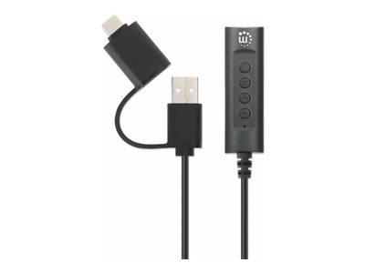 MANHATTAN 2-in-1 Adapterkabel USB-C und USB-A auf 3,5mm Klinke Stecker/Buchse Mikrofon- und Audio Lautstärkeregler 1m Kabel schwarz