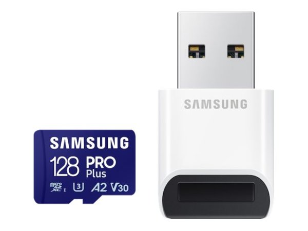 SAMSUNG PRO Plus microSD 128GB Up to 180MB/s Read and 130MB/s Write speed with Class 10 4K UHD incl. Card reader 2023