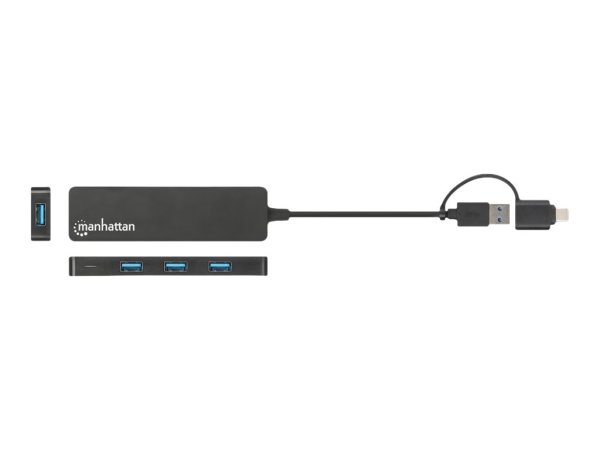 MANHATTAN 4-Port USB 3.0 Typ-C / Typ-A Kombo-Hub USB-C-Stecker und USB-A-Stecker auf vier USB-A-Buchsen 5 Gbit/s schwarz