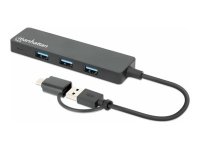 MANHATTAN 4-Port USB 3.0 Typ-C / Typ-A Kombo-Hub USB-C-Stecker und USB-A-Stecker auf vier USB-A-Buchsen 5 Gbit/s schwarz