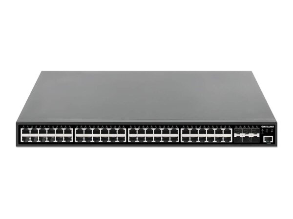 INTELLINET 54-Port L2+ Fully Managed PoE+ Switch mit 48 Gigabit Ports und 6 10G SFP+ Uplinks PoE-Budget 450 W Layer 2+/Layer 3 Lite