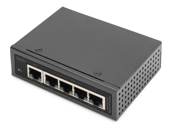 DIGITUS Industrial 5-Port Gigabit PoE Extender 1-Port 802.3bt PoE to 4-port 802.3af/at