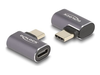 DELOCK USB Adapter 40 Gbps USB Type-C PD 3.0 100 W Stecker zu Buchse gewinkelt links / rechts 8K 60 Hz Metall