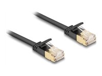 DELOCK RJ45 Netzwerkkabel Cat.6A Stecker zu Stecker mit robuster Rastnase und Cat.7 Rohflachbandkabel U/FTP 0,3 m schwarz