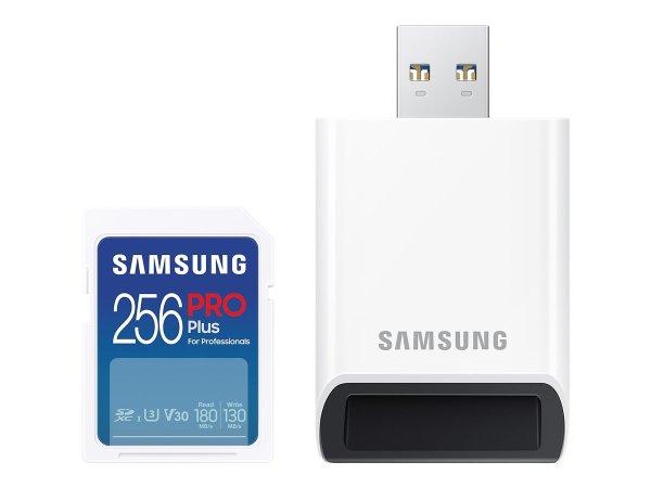 SAMSUNG SD PRO Plus 2023 inkl. USB Kartenleser 256GB SD-Speicherkarte UHS-I U3 Full HD & 4K UHD 180 MB/s Lesen 130 MB/s Schreiben