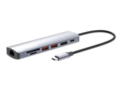 MANHATTAN USB-C PD 7-in-1 Dockingstation USB-C auf 1xHDMI 4K60Hz 2xUSB-A 10 Gbit/s 1xUSB-C PD 100 W 1xGb-RJ45 SD/MicroSD-Kartenleser