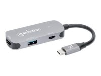 MANHATTAN USB-C auf HDMI 3-in-1 Docking-Konverter USB 3.2 Typ-C-Stecker auf HDMI 4K60Hz USB-A 5 Gbit/s und USB-C Power Delivery 100W