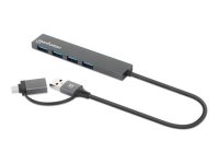 MANHATTAN 4-Port USB 3.0 Typ-C/-A Hub USB-C und USB-A-Stecker auf 4x USB-A-Buchsen 5 Gbit/s USB 3.2 Gen 1 Strom über USB Space Grau