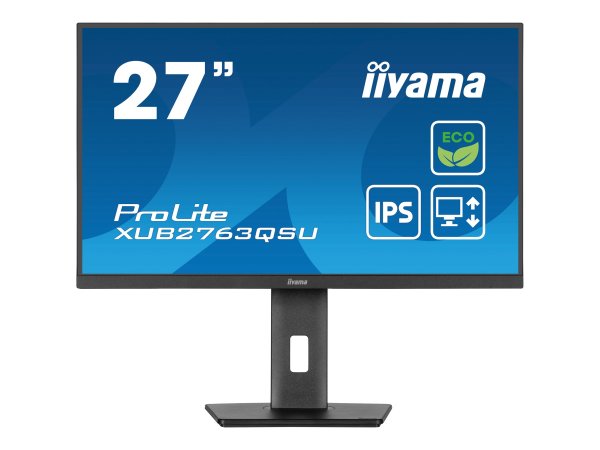 IIYAMA XUB2763QSU-B1 Green Choice 68,58cm 27Zoll IPS WQHD 100Hz 350cd/m2 2ms HDMI DP 2xUSB 3.2 SpeakersFreeSync 15cm Height Adj.