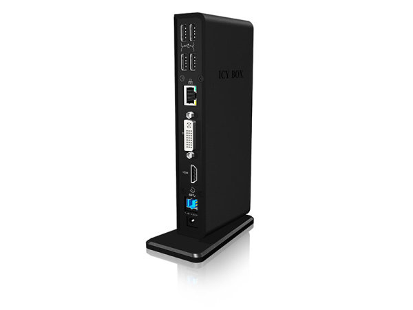 ICY BOX USB 3.0 Dual Docking Station IB-DK2241AC 1x DVI 1x HDMI 2048x1152 Px Gigabit LAN 2x USB 3.0 4x USB 2.0 Hub Audio 1xUSB BC1.2